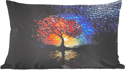 Sierkussens - Kussentjes Woonkamer - 60x40 cm - Boom - Blauw - Bladeren - Vakken