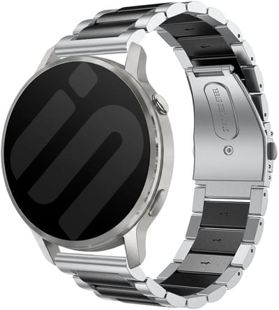 Strap-it 20mm stalen band - universeel geschikt voor Garmin Vivoactive 6 / 5 / 3 / Vivomove / 3 / HR / Style / Luxe / Sport / Trend / Forerunner 645 / 570 / 245 / 170 / 165 / 70 / 55 / Venu / SQ / SQ2 / 2 Plus / Approach S12 / S40 - Zilver/zwart