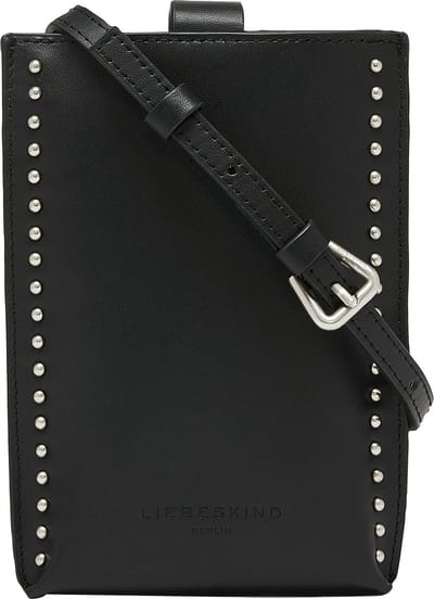 LIEBESKIND BERLIN Leren Schoudertas Telefoontasje Paper Bag Stud Ani Mobile Pouch Black Zwart