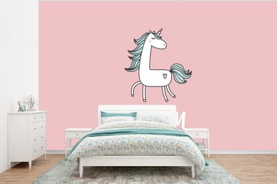 Behang kinderen - Kinderkamer decoratie - Eenhoorn - Roze - Quotes - Dream big - Meisjes - Kinderen - 320x240 cm - Wanddecoratie meisjes kamer - Kinderbehang