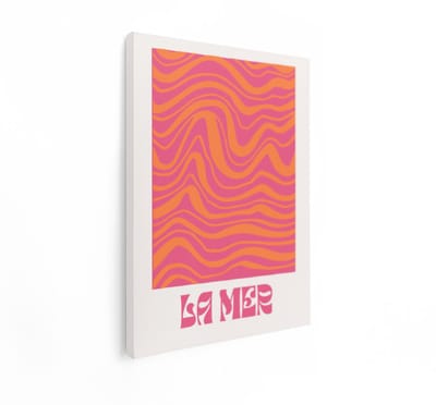 Artaza Canvas Schilderij Abstract - 60x80 cm - Wanddecoratie La Mer - Muurdecoratie Golven Roze - Decoratie Retro Oranje
