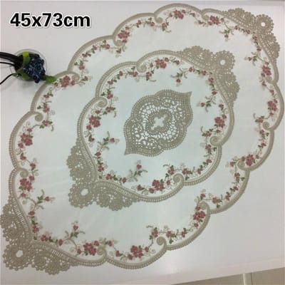 Nappe Ovale de Luxe Broderie Dentelle Pastorale Européenne Salon Table Basse Accoudoir de Canapé Tissu de Couverture Banquet Fête Tapete 45x73cm gray