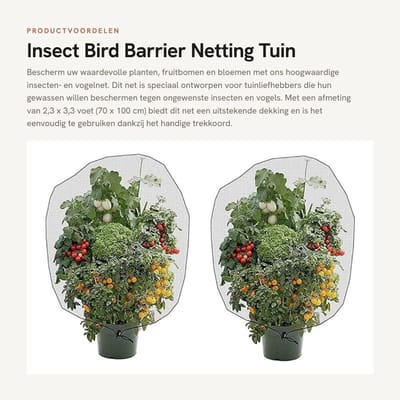 Dailygoods- Insectennet 2 Stuks - Tuin Barrière Net - Bescherming Tegen Insecten/Vogels - PE Materiaal - Maat 70 x 100 cm - Trekkoord Ontwerp - Tuinnet