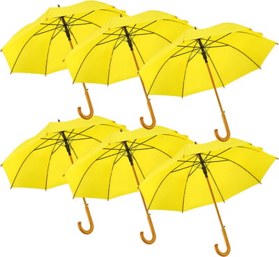 Paraplu 102 cm Geel 6 Stuks – Grote Stokparaplu met Houten Handvat – Regenparaplu voor Volwassenen
