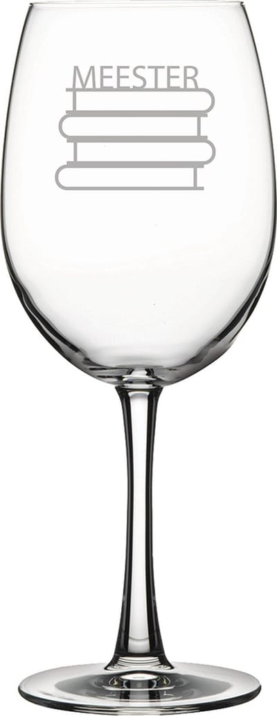 Gegraveerde Rode wijnglas 46cl Meester met boeken