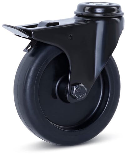 Meubel zwenkwiel zwart geremd 100mm - Centraal gat - 90kg