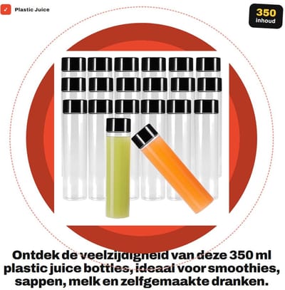 Dailygoods- Sapflessen 350ml - Herbruikbare Plastic Flessen - 20 Stuks - Met Deksel - Ideaal voor Smoothies - Voor Thuis en Onderweg - Drankflessen