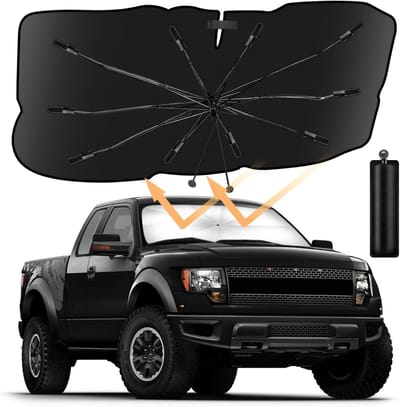 Famanu – Auto Paraplu Zonnescherm, Auto Voorruit Zonnescherm, Opvouwbare Auto Paraplu - Auto Parasols & warmteblok voor de meeste auto's (145×85cm)