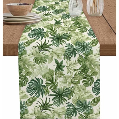 Zomer Groen Palmblad Linnen Tafel Runner Commode Sjaals Tafel Decoratie Herbruikbaar Keuken Eettafel Runner Feest Decoraties 150x33cm