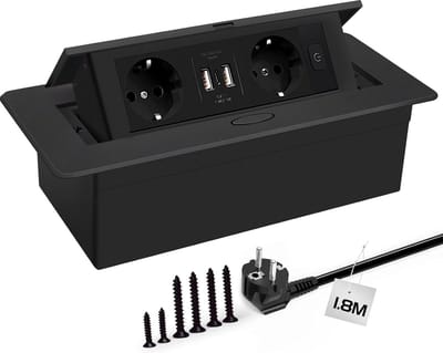 StayPowered Tafelstopcontact - Compact & Veilig - 2 Stopcontacten - 3 USB Poorten (Incl. USB-C) - Dempende Veerstructuur - Naadloze Installatie - CE-gecertificeerd - Ideaal voor Werkplek & Woonruimte - Zwart - Levering Sneller dan Aangegeven!