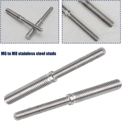 Dailygoods - 2 stuks schroefbouten dubbel uiteinde - M6 tot M8 - 304 roestvrij staal - zilver - schroefdraadadapter - 80 mm - geschikt voor structurel...