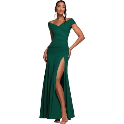 Vrouwelijke Off-Shoulder Geplooide Jurk Goddiva Scuba