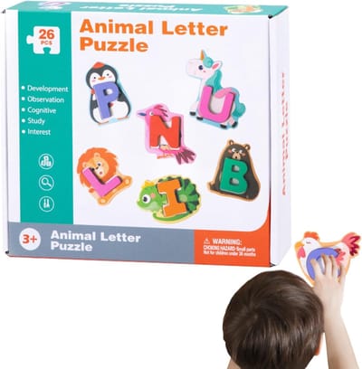 Houten Alfabet Puzzel - Letter Puzzel - Peuter Educatie - 26 Stukjes Dieren - 23 x 20 cm