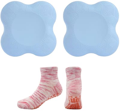 Dailygoods - 2 stuks yogamat-knieschoners met 1 paar yogasokjes, yoga-knieschoners, antislip TPE-yogamat, verdikte yoga-knieschoners, onafhankelijke knieschoner-yogamat (blauw)