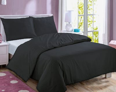Homéé dekbedovertrekset Achten streep katoen satijn antraciet eenpersoons 140x200/220 cm + 1 sloop