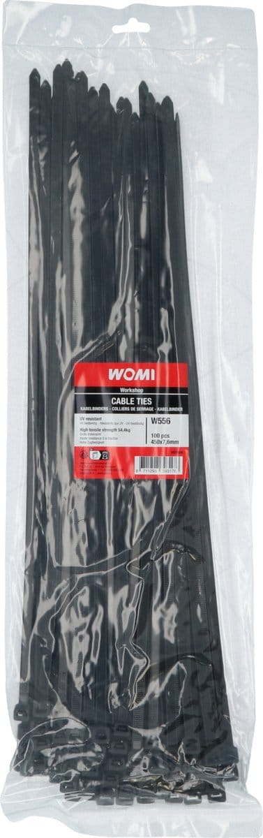 Womi Kabelbinders 450×7,6 mm Zwart – 100 Stuks – Extra Lang – Hoge Trekkracht