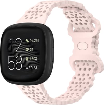 Strap-it Smartwatch bandje - siliconen bandje met patroon - geschikt voor Fitbit Versa 3 / Versa 4 / Sense / Sense 2 - lichtroze