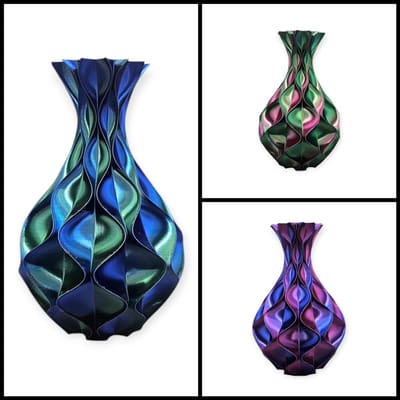 Layerzz - Vaas Wave Elegance - 3-D print - voor droogbloemen en zijdebloemen - modern - kleurrijk - Groen blauw paars