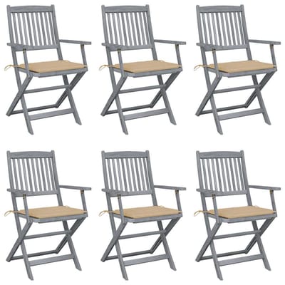 vidaXL - Inklapbare - stoelen - 6 - st - met - kussens - massief - acaciahout
