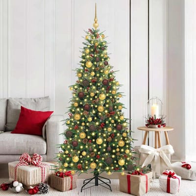 vidaXL - Kunstmatige - Hinged - Kerstboom - met - 300 - LED - Groen - 180 - cm - PE - en - PVC