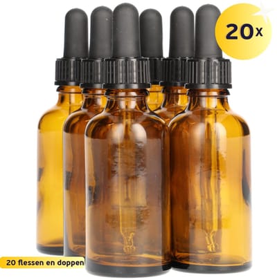 20x Druppelflesje met Druppelaar 50 ml - Bruin - Pipetflesje, Lege Druppelfles Pipet, Glazen Druppel Fles, Drops - Vulbaar - Glas - 20 Stuks