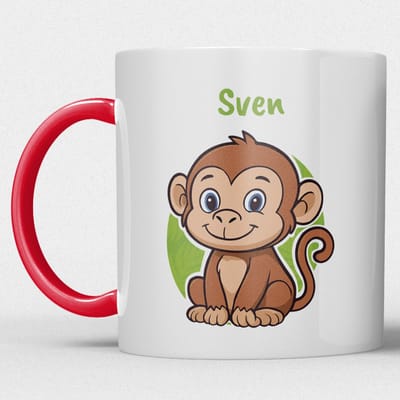 kindermok\kinderbeker | gepersonaliseerd met naam | met aap | rood | Schattige illustraties