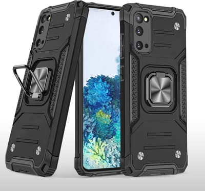 Hoesje Geschikt Voor Samsung Galaxy S20 Hoesje - Heavy Duty Armor hoesje Zwart - Galaxy S20 silicone TPU hybride hoesje Kickstand ringhouder met Magnetisch Auto Mount