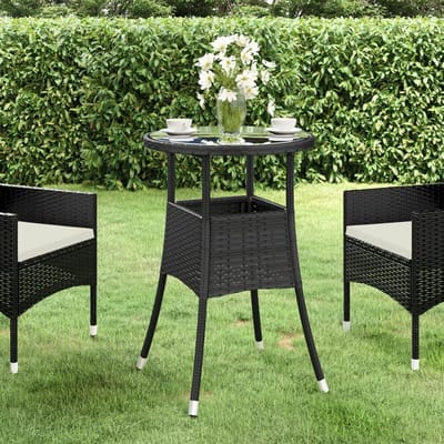 Tuintafel - Outdoor tafel - Ontspannen buiten - Gehard glas blad - Ø60x75 cm - Zwart