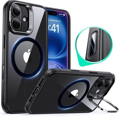 ESR Hoesje Geschikt voor Apple iPhone 16 - Classic Hybrid HaloLock - Compatibel met MagSafe / Qi2 en ESR HaloLock - Back Cover - Camera Kickstand - Cameraregelaar Control Knop - Transparant Zwart