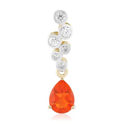 Cavill - Exclusieve Gouden Hanger - 9K Geelgoud - AAA Mexicaanse Druppelvormige Vuuropaal 0,612 ct - 6 Ronde Tanzanische Zirkonen - Luxe Dames Sieraad