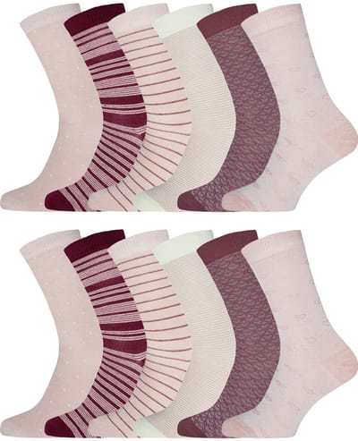 Dames sokken | Diverse motieven | Katoen | Merk: Gianvaglia | Maat: 35-38/ 39-42 | Kleur: Roze | 12 Paar