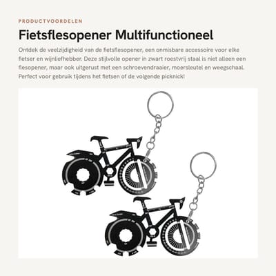 Dailygoods- Fietsflesopener 2 stuks - Roestvrij Staal - Multifunctioneel - Sleutelhanger - Creatief Cadeau - Zwart 9 x 5,65 cm
