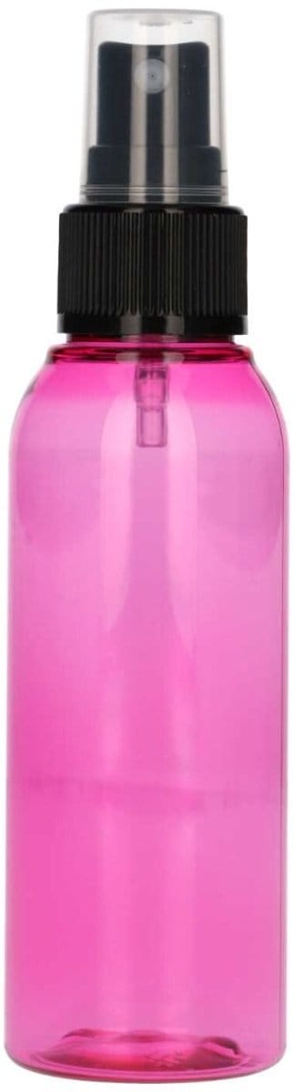 6 x 100 ml ronde fles Roze PET + Spraypomp zwart- PET Kunststof BPA-vrij - Plastic Flessen Navulbaar - Met Dop - Lege Flessen - 6 stuks