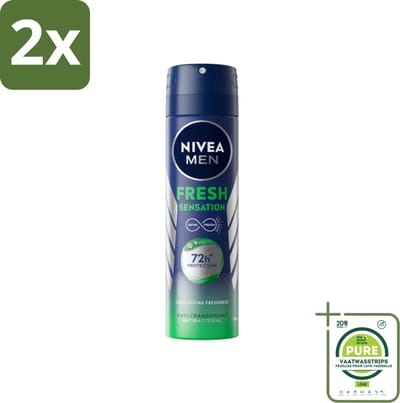 NIVEA MEN - Deodorant Spray - Fresh Sensation - 150 ml - Voordeelverpakking - 2 stuks - Anti-transpirant spray - Zweetgeur bestrijding