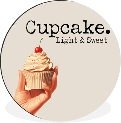 WallCircle - Wandcirkel - Muurcirkel - Cupcake - Zoet - Kers - Aluminium - Dibond - 30x30 cm - Binnen en Buiten