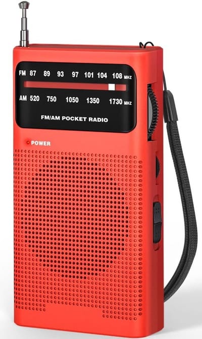 Transistor Radio Op Batterijen - Transistor Radio-Batterijen inbegrepen - Draagbare AM/FM-Zakradio - Transister Radio Op Batterijen - Noodradio - Radio Op Batterijen - Draagbare Radio - Noodpakket - Radio Op Batterijen Voor Rampen - Rood
