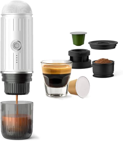 Reisdraagbare expressomachine, USB-C-oplaadbaar, zelfverwarmende elektrische expressomachine, mini 19 bar koffiemachine voor camping wandelingen, voor gemalen koffie