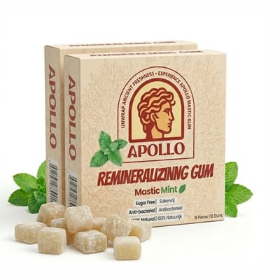 Apollo Kauwgom - 100% Natuurlijk - Plasticvrij - Whitening Effect - Sterk Glazuur - Frisse Adem - Mastic Mint - met Xylitol - 36 stuks Duo Pack