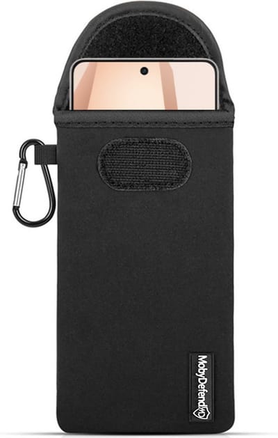 MobyDefend Hoesje - Geschikt voor OnePlus 13R - Neopreen Pouch Met Karabijnhaak - Insteek - Riemlus - Zwart