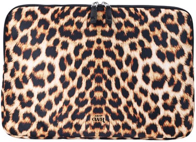 xoxo Wildhearts laptophoes geschikt voor 13 / 13.3 / 13.6 / 14 / 14.2 inch laptop sleeve - Wild Thing - laptoptas dames - krasbestendig - spatwaterdicht - inclusief extra opbergvak voor accessoires - luipaardprint - luipaard - leopard