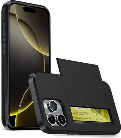 Hoesje Geschikt voor iPhone 16 Pro Hoesje Case Pashouder Hard Cover - Hoes Geschikt voor iPhone 16 Pro Hoesje Met Kaarthouder - Zwart