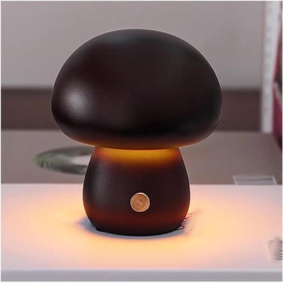 Houten Paddestoel Lamp - Draagbare Mini Lamp - Sfeerverlichting Thuis - Traploos Dimbaar - 10.9x9 Cm - Walnoot