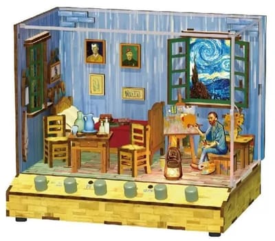 Tonecheer Vincent's Bedroom Bouwpakket - Modelbouw - 18 x 14,5 x 15,4 cm - DIY Miniatuur - Modelbouwpakketten Volwassenen - 6 Geluidseffecten - Creatieve Decoratie - Incl. Stofkap