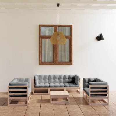 vidaXL - 8-delige - Loungeset - met - kussens - massief - grenenhout