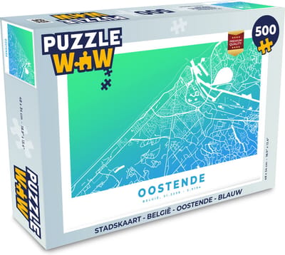 Puzzel Stadskaart - België - Oostende - Blauw - Legpuzzel - Puzzel 500 stukjes - Plattegrond