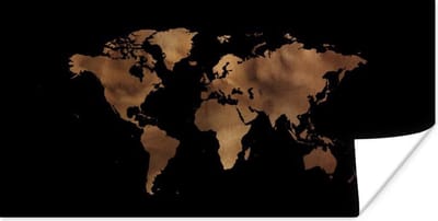 Muurdecoratie - Wereldkaart - Leer - Bruin - 80x40 cm - Poster