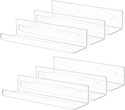 Set van 6 Duidelijke Acryl Zwevende Planken, Wandgemonteerde Boekenplank voor Thuis, Keuken en Badkamer, Ideaal voor Opberging en Decoratie (38cm x 11cm x 8cm)