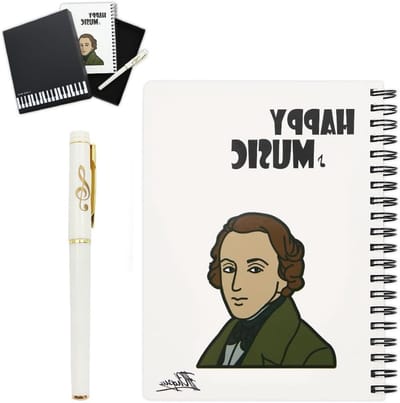Muzieknotitieboek met losse bladen en balpen - Perfect voor studenten, docenten en muzikanten - Creatieve schrijfgift in mooie geschenkdoos