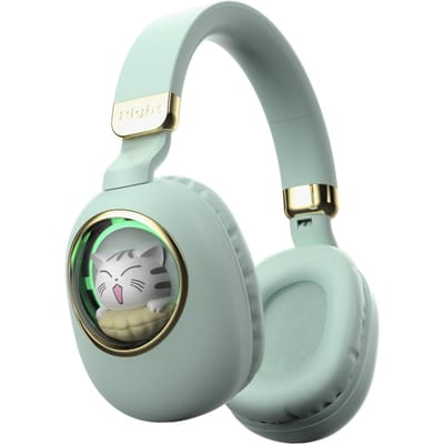 Leuke cartoon draadloze BT5.3-hoofdtelefoon Over-ear gaming-headset Schattig dierenontwerp AUX IN Bedraad lichtgroene kleur