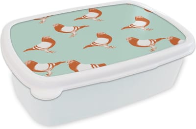 Broodtrommel Wit - Lunchbox - Brooddoos - Duif - Vogel - Patroon - 18x12x6 cm - Volwassenen